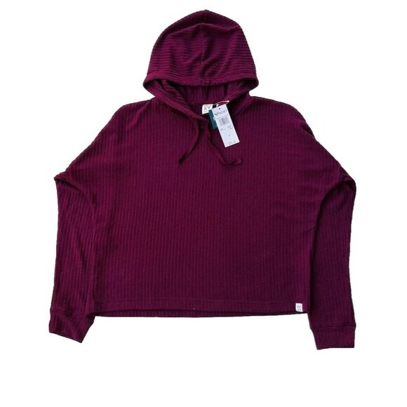 Roxy Tops - Roxy Burgundy Lightweight Comfy Place Ribbed Hoodie Size M